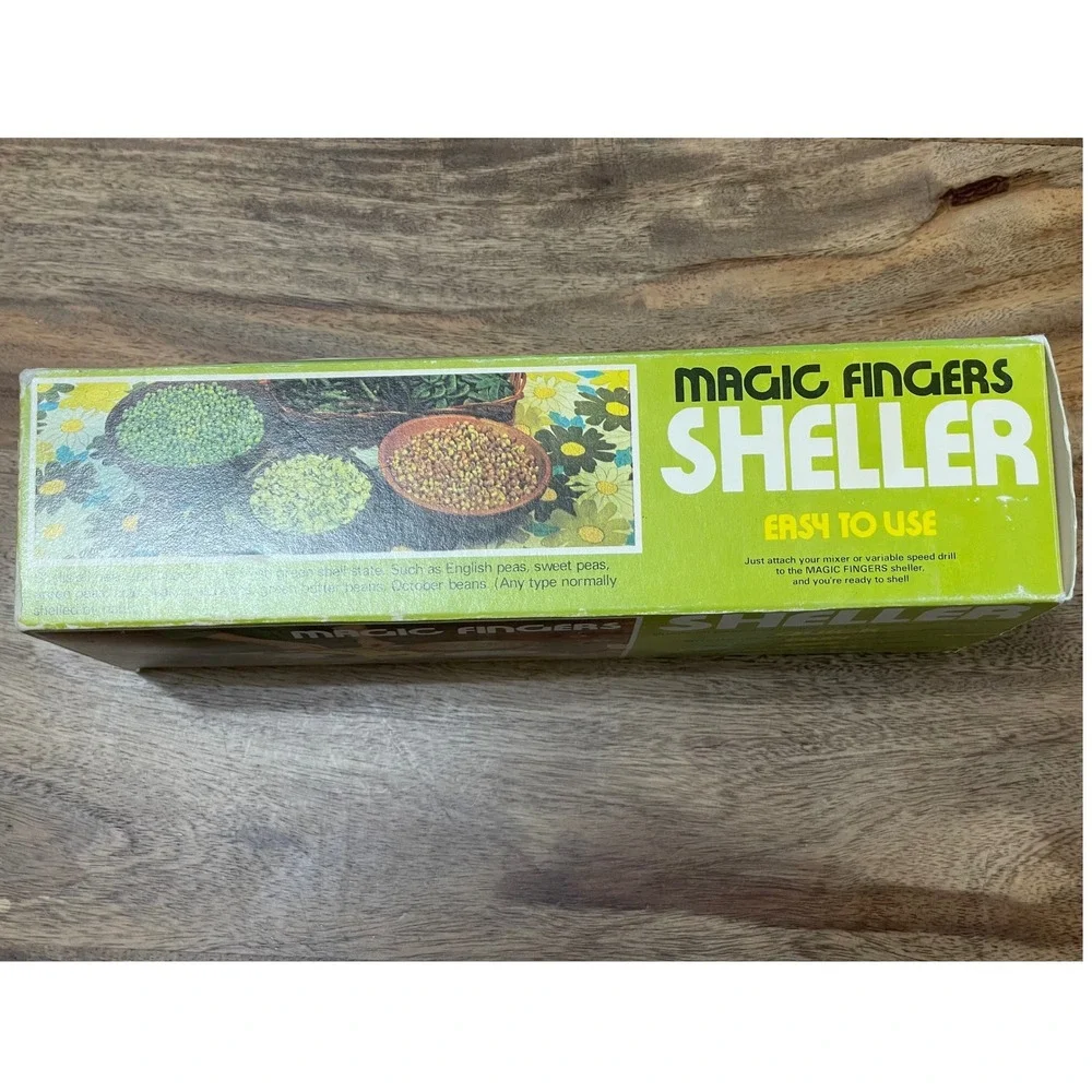 New Magic Fingers Sheller Pea Bean Huller MF5711 Yellow Vtg 1977 Kitchen Tool